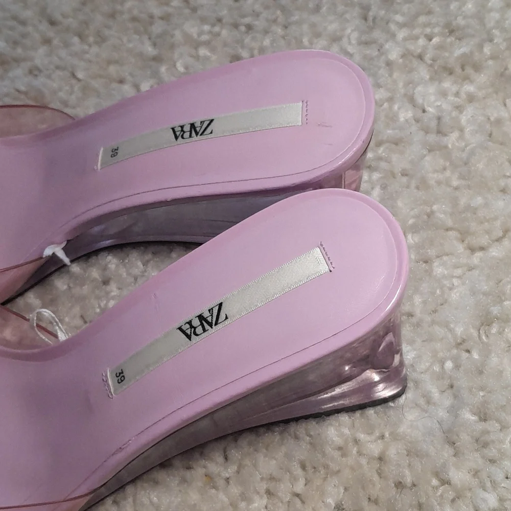 ZARA PINK PVC WEDGES with Translucent Heels Size 8 - Picture 14 of 16